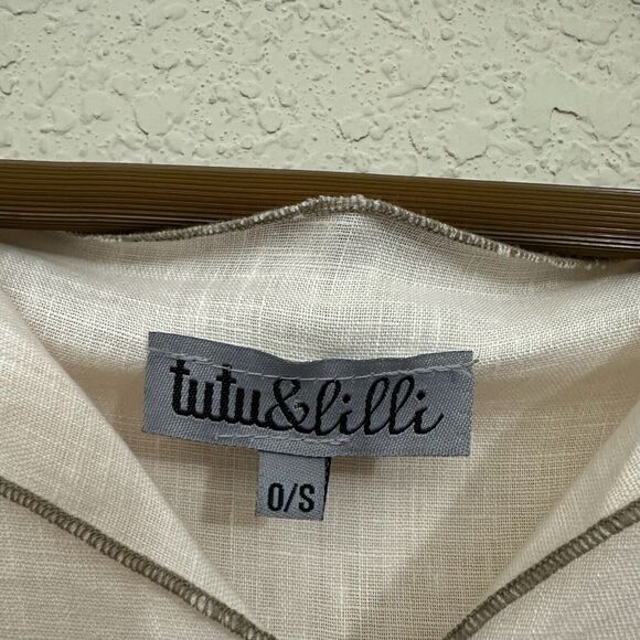 TUTU & LILLI Boxy Linen Top Pale Peach Sheer Slit Patch Pocket NWOT - Picture 6 of 8